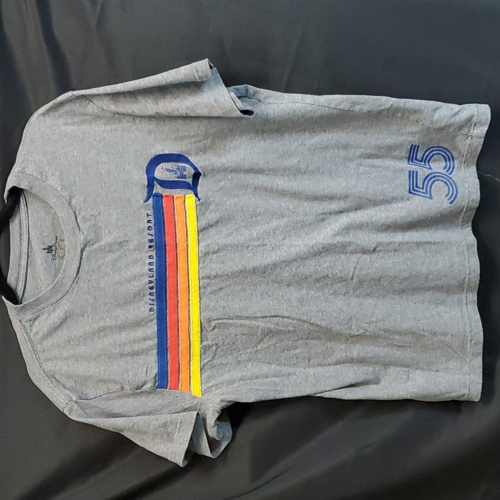Disneyland grey shirt, Embroidered  Multi Color Strip And Letter D Sz Large